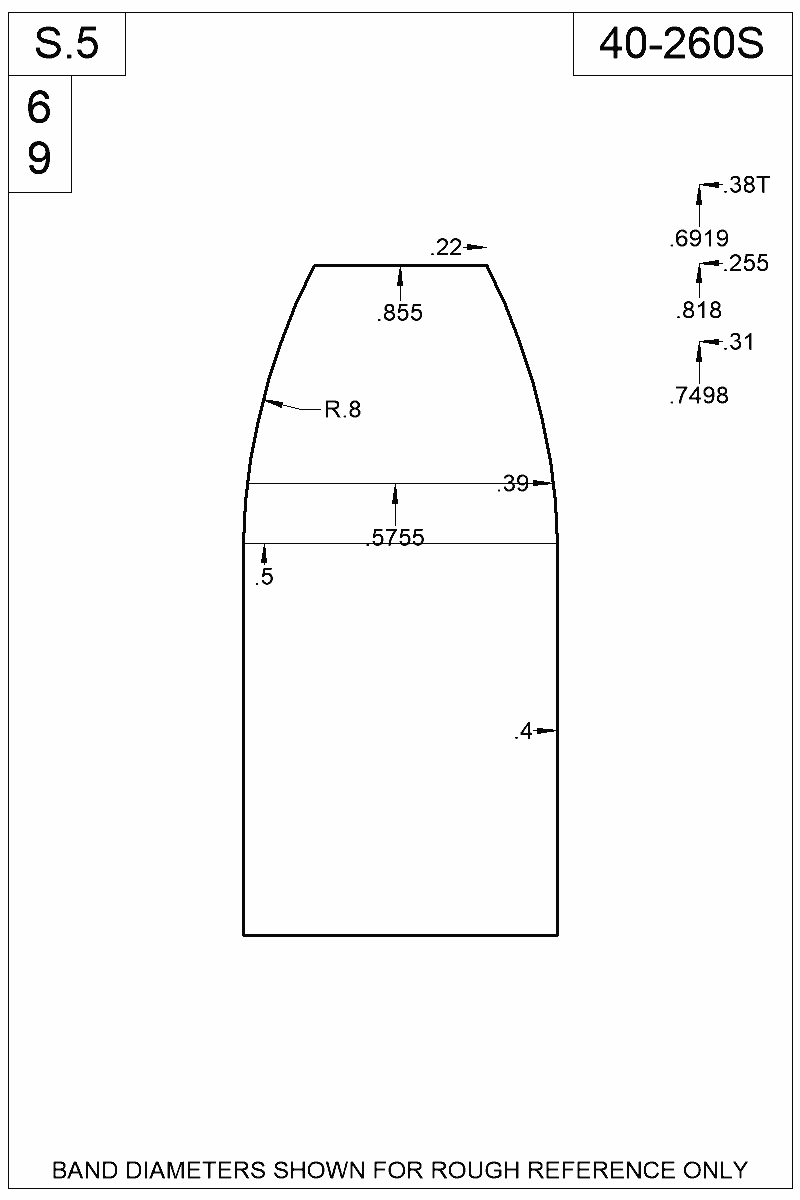 Dimensioned view of bullet 40-260S
