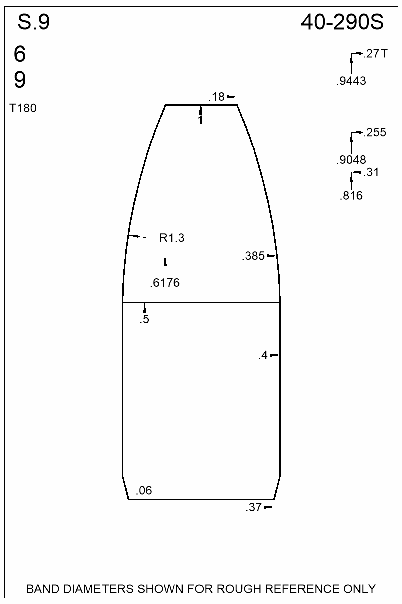 Dimensioned view of bullet 40-290S