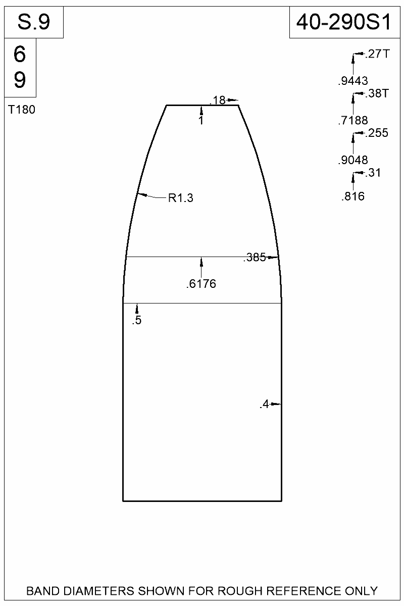 Dimensioned view of bullet 40-290S1