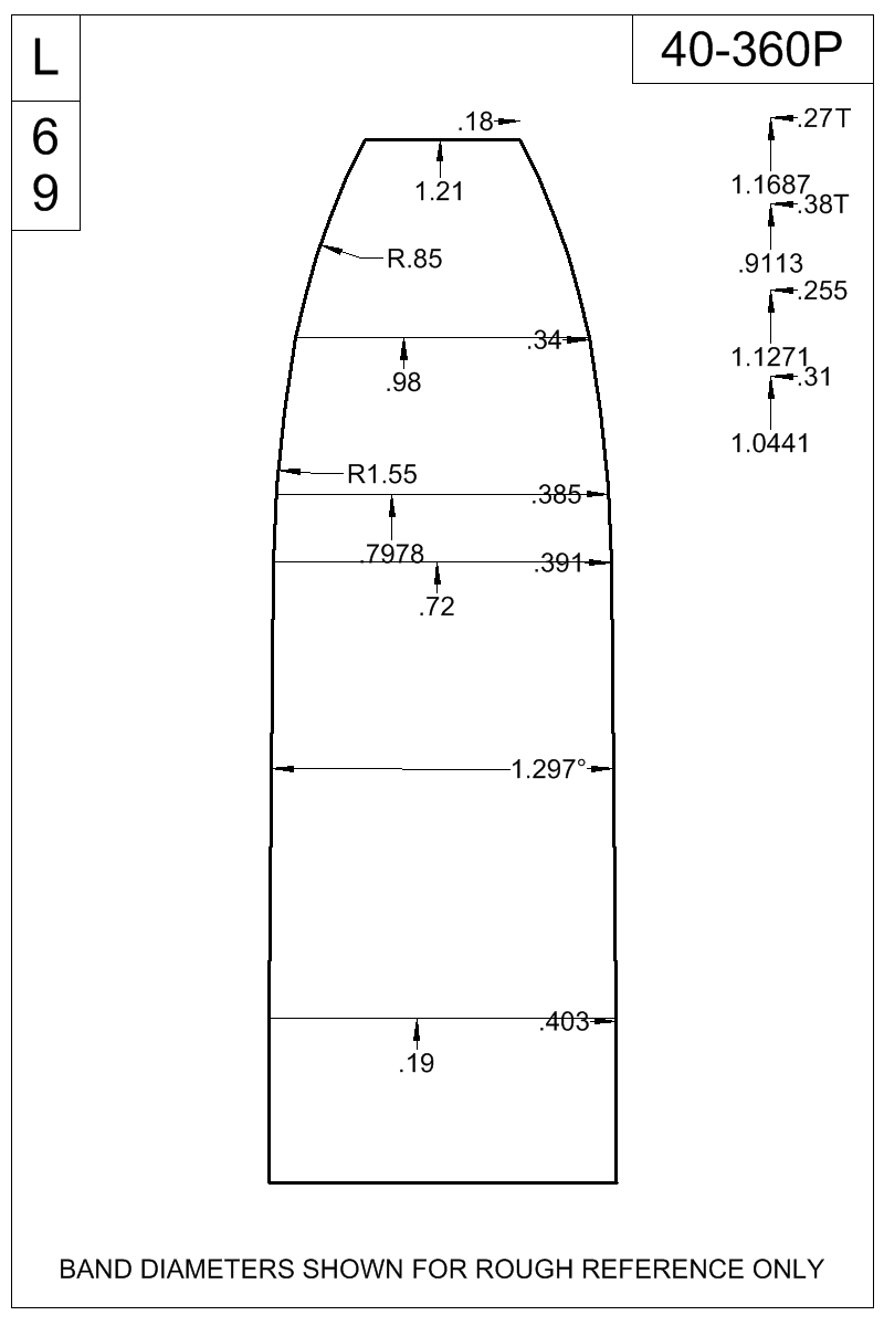 Dimensioned view of bullet 40-360P