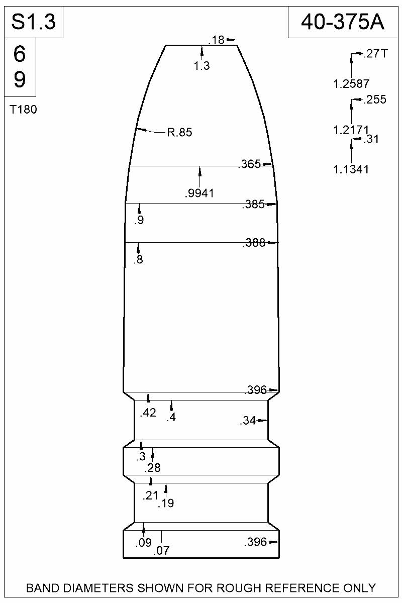 Dimensioned view of bullet 40-375A