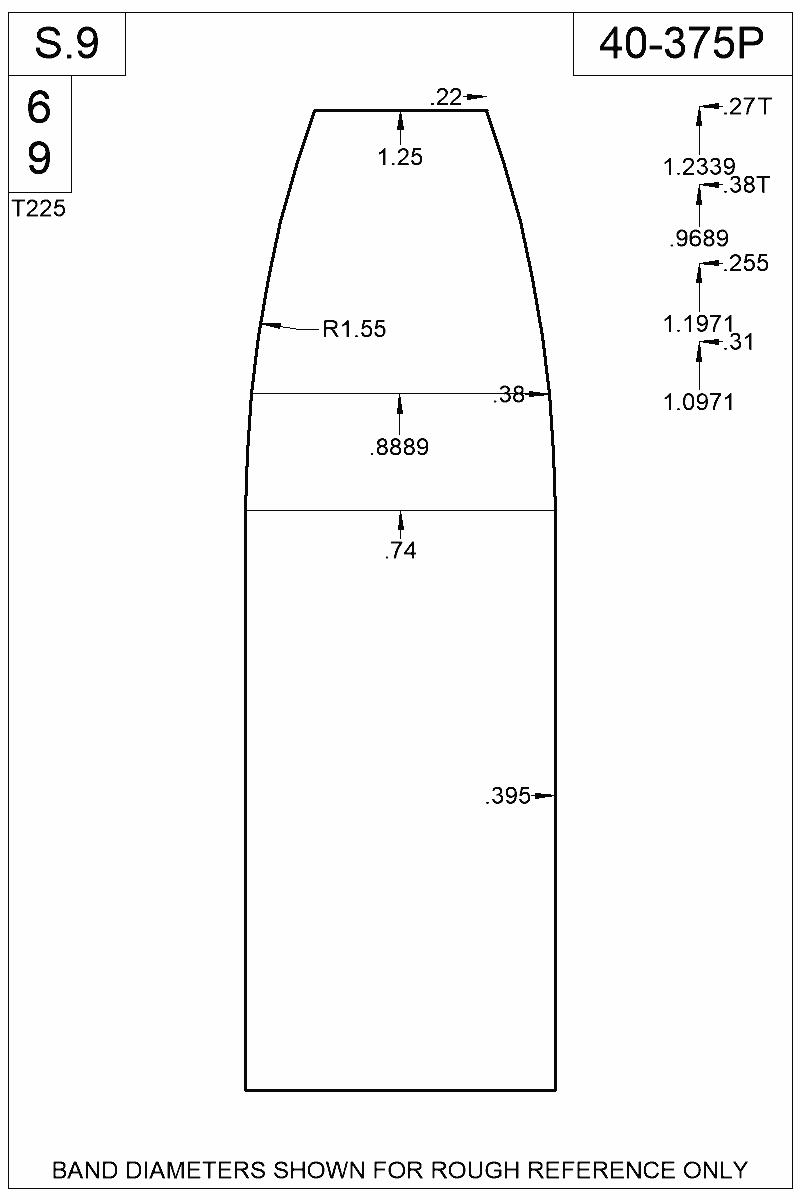 Dimensioned view of bullet 40-375P