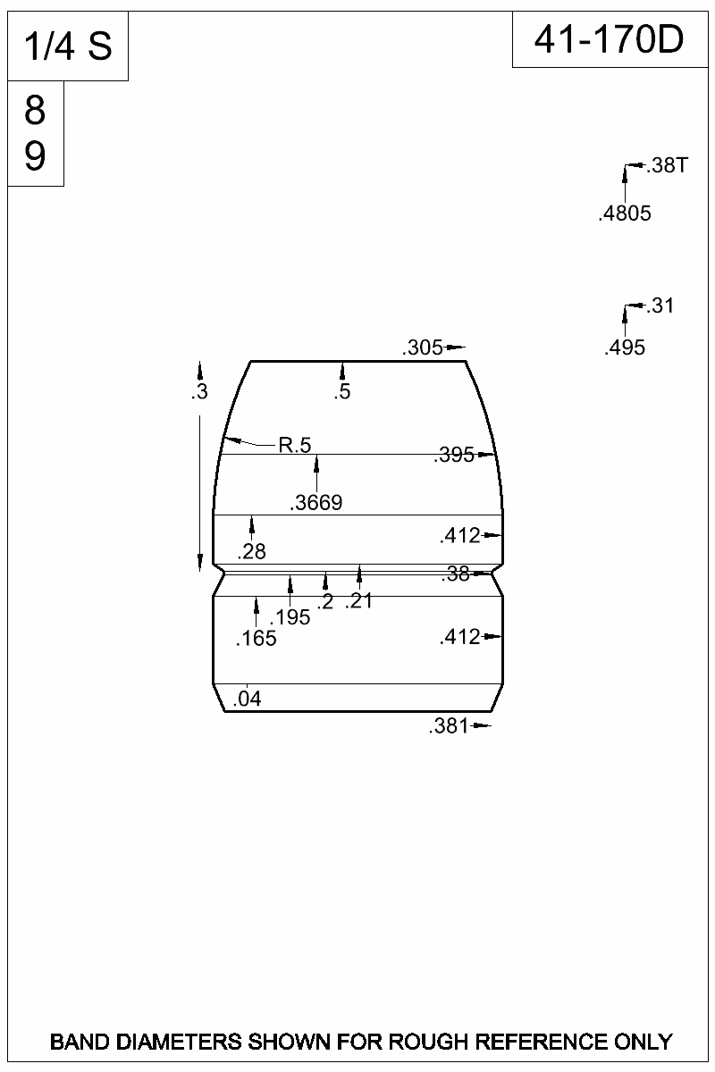 Dimensioned view of bullet 41-170D