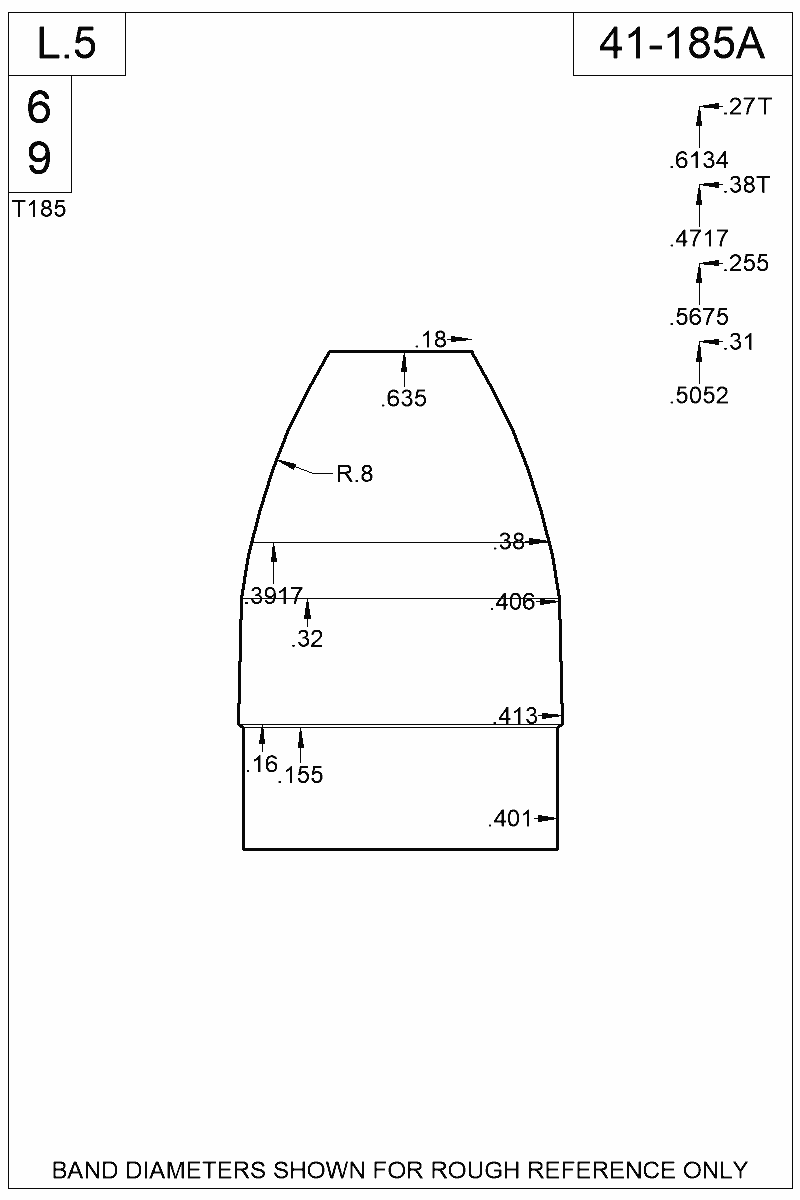 Dimensioned view of bullet 41-185A