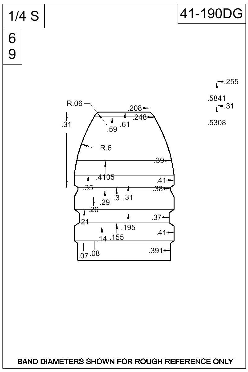 Dimensioned view of bullet 41-190DG