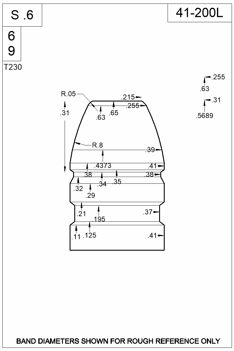 Dimensioned view of bullet 41-200L