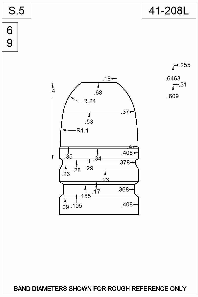 Dimensioned view of bullet 41-208L