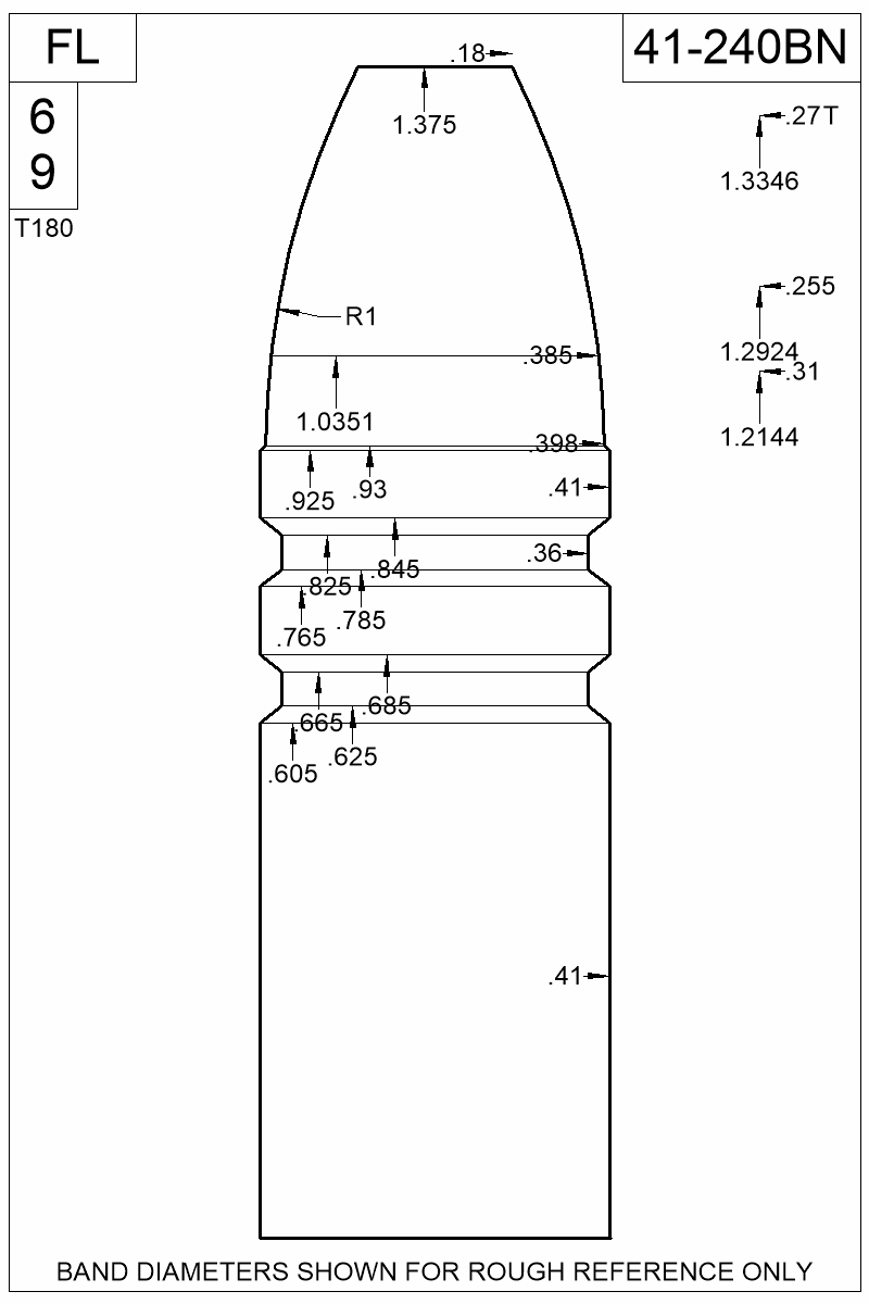 Dimensioned view of bullet 41-240BN