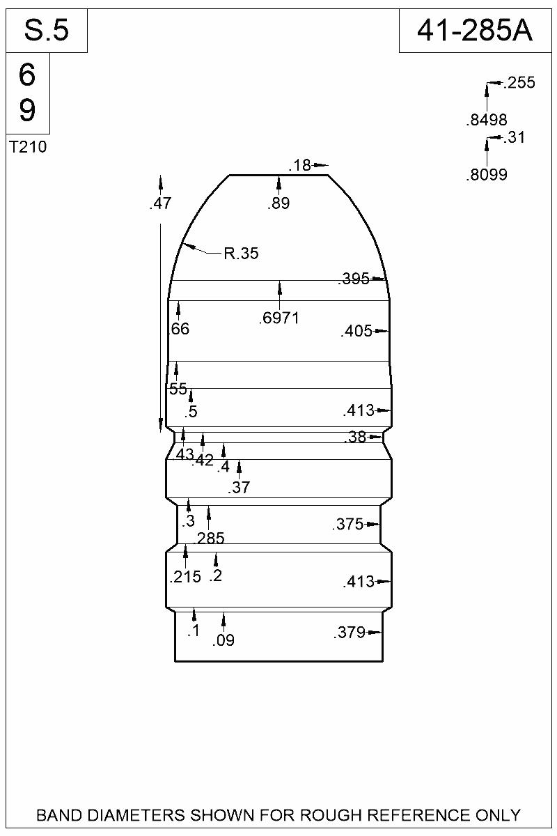 Dimensioned view of bullet 41-285A