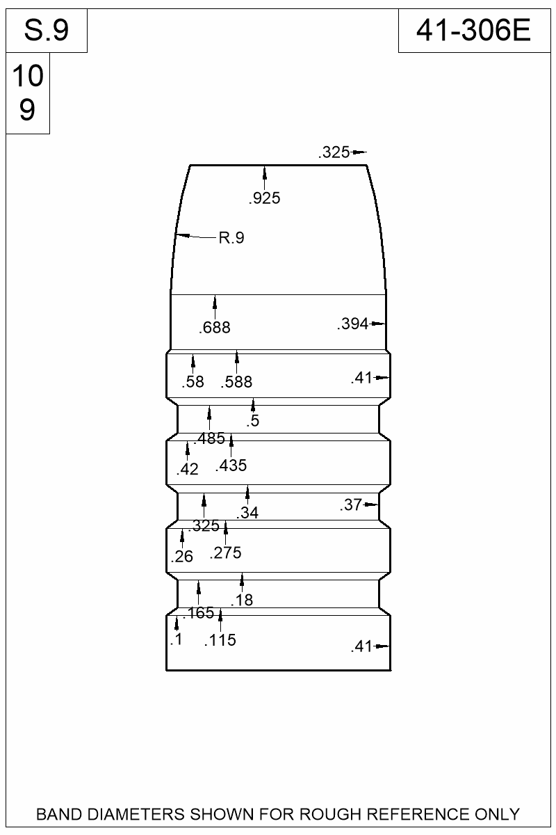Dimensioned view of bullet 41-306E