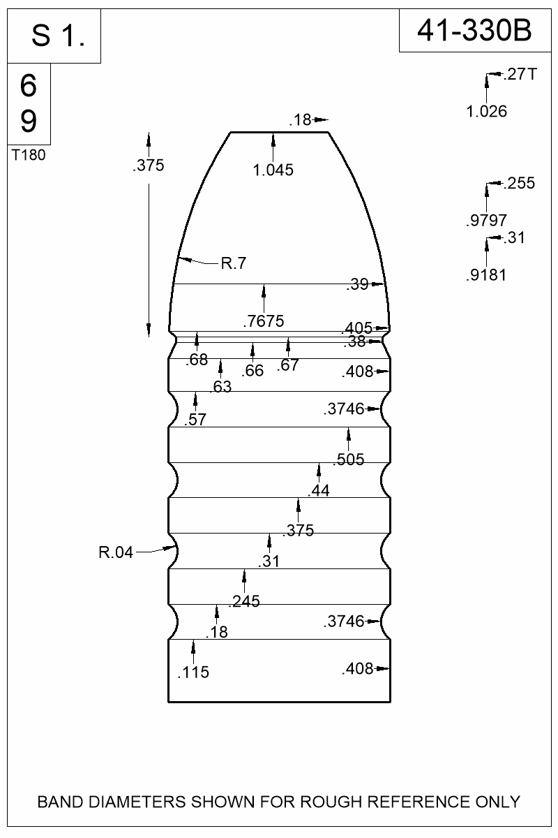Dimensioned view of bullet 41-330B