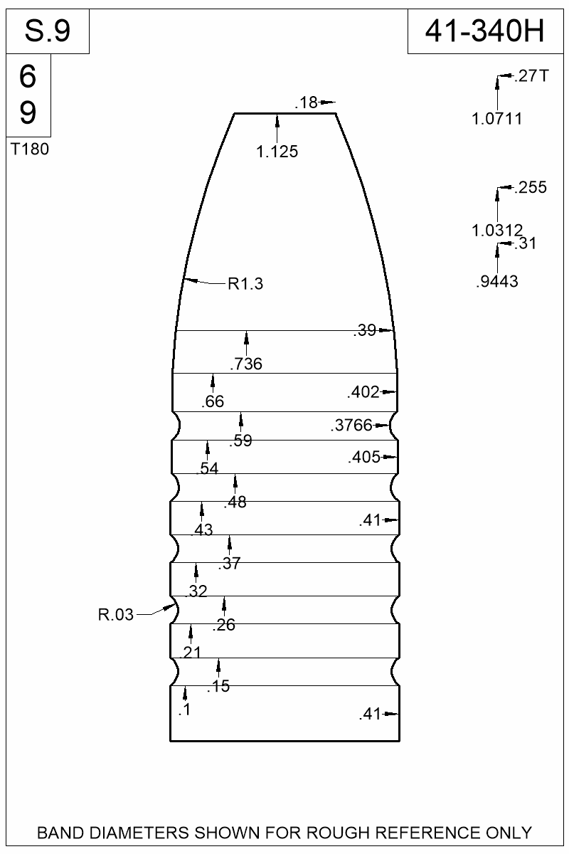 Dimensioned view of bullet 41-340H