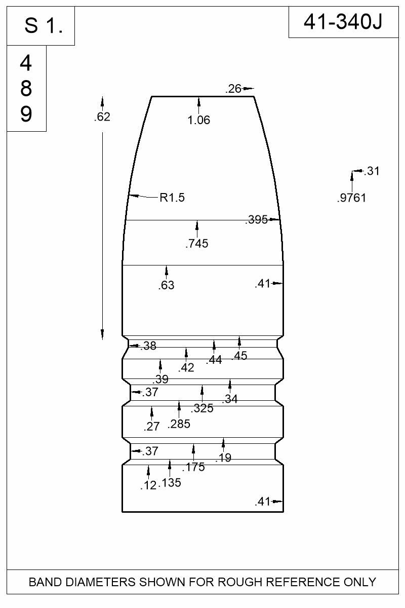 Dimensioned view of bullet 41-340J