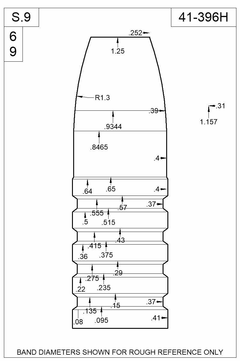 Dimensioned view of bullet 41-396H