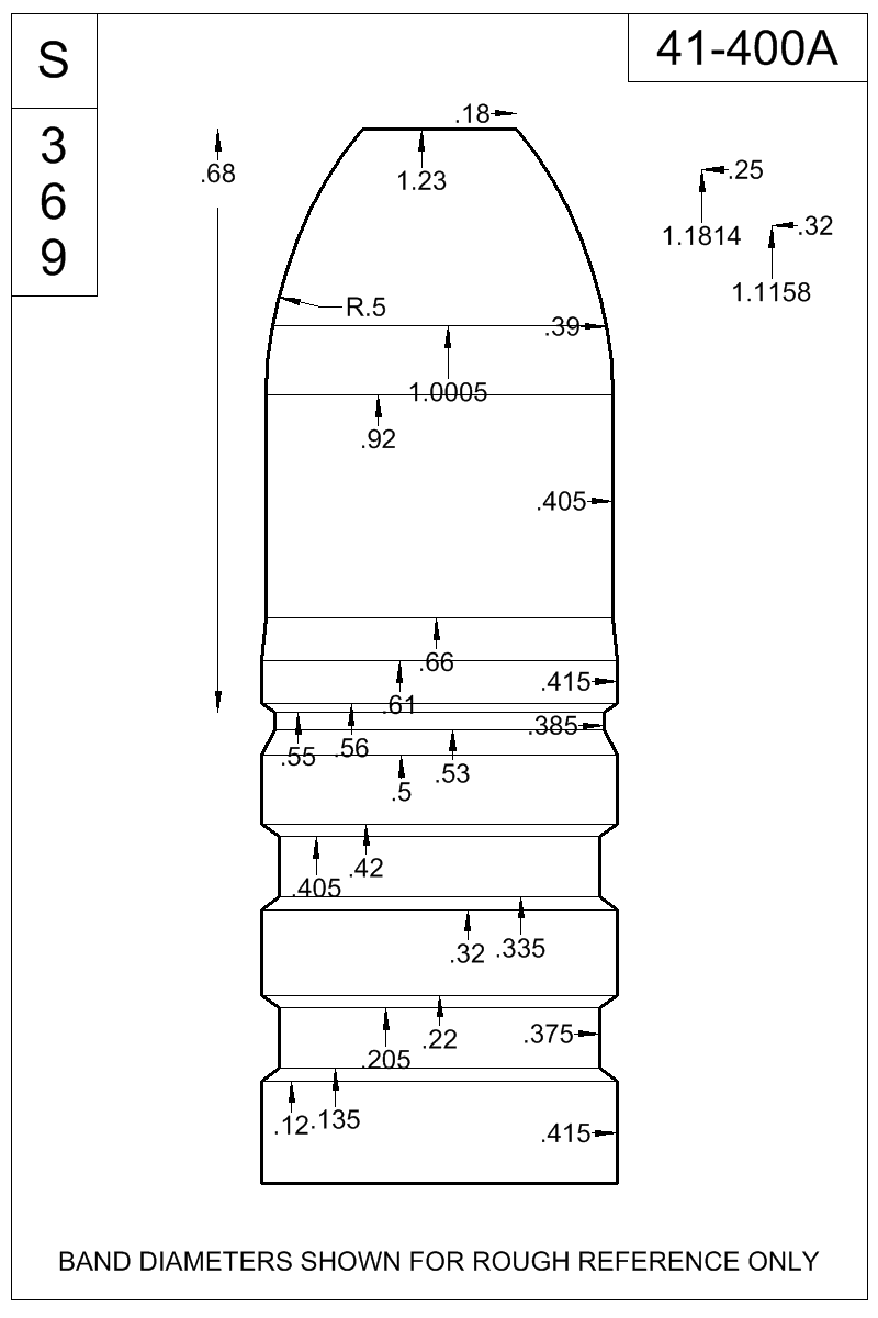 Dimensioned view of bullet 41-400A