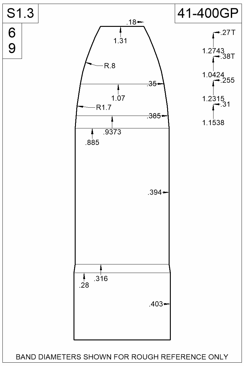 Dimensioned view of bullet 41-400GP