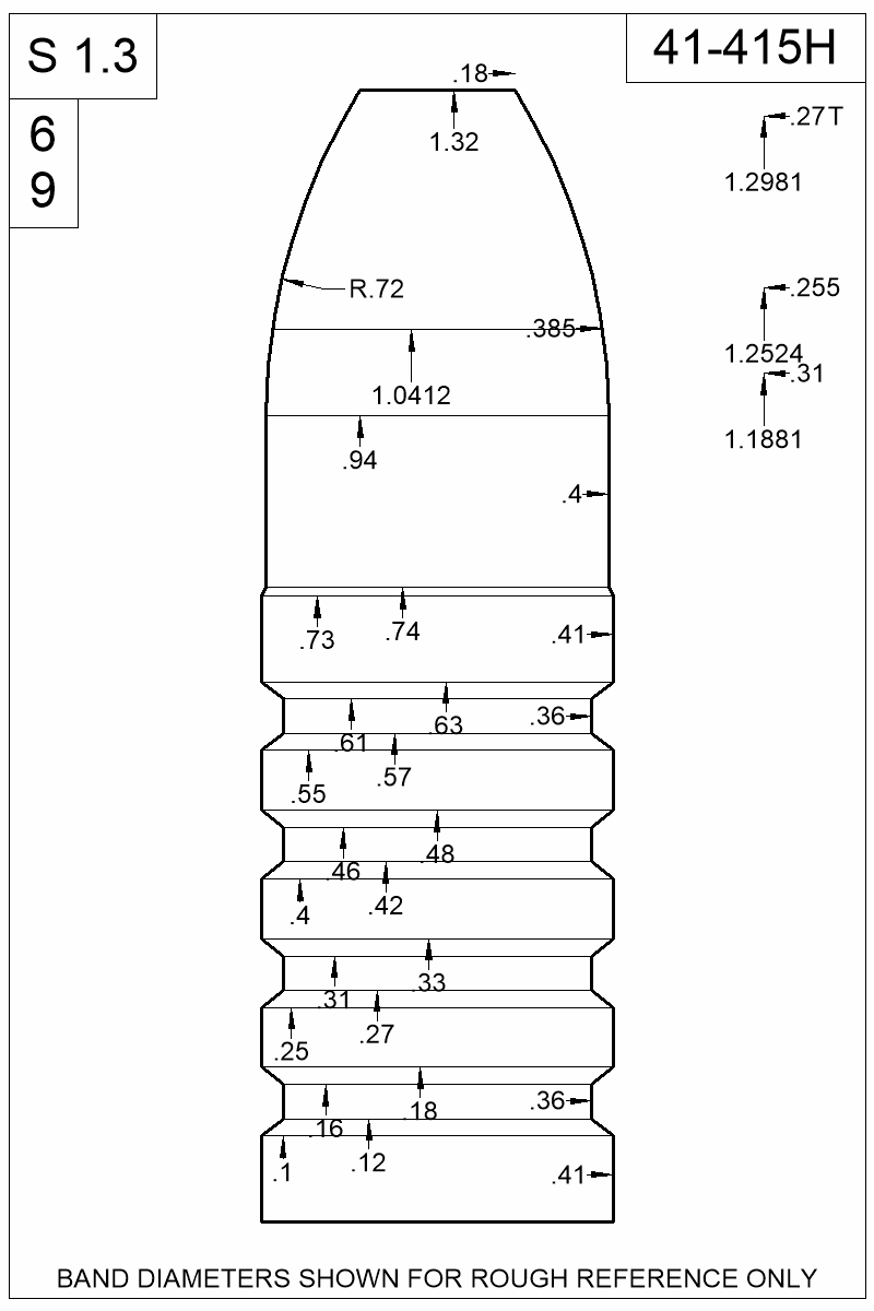 Dimensioned view of bullet 41-415H