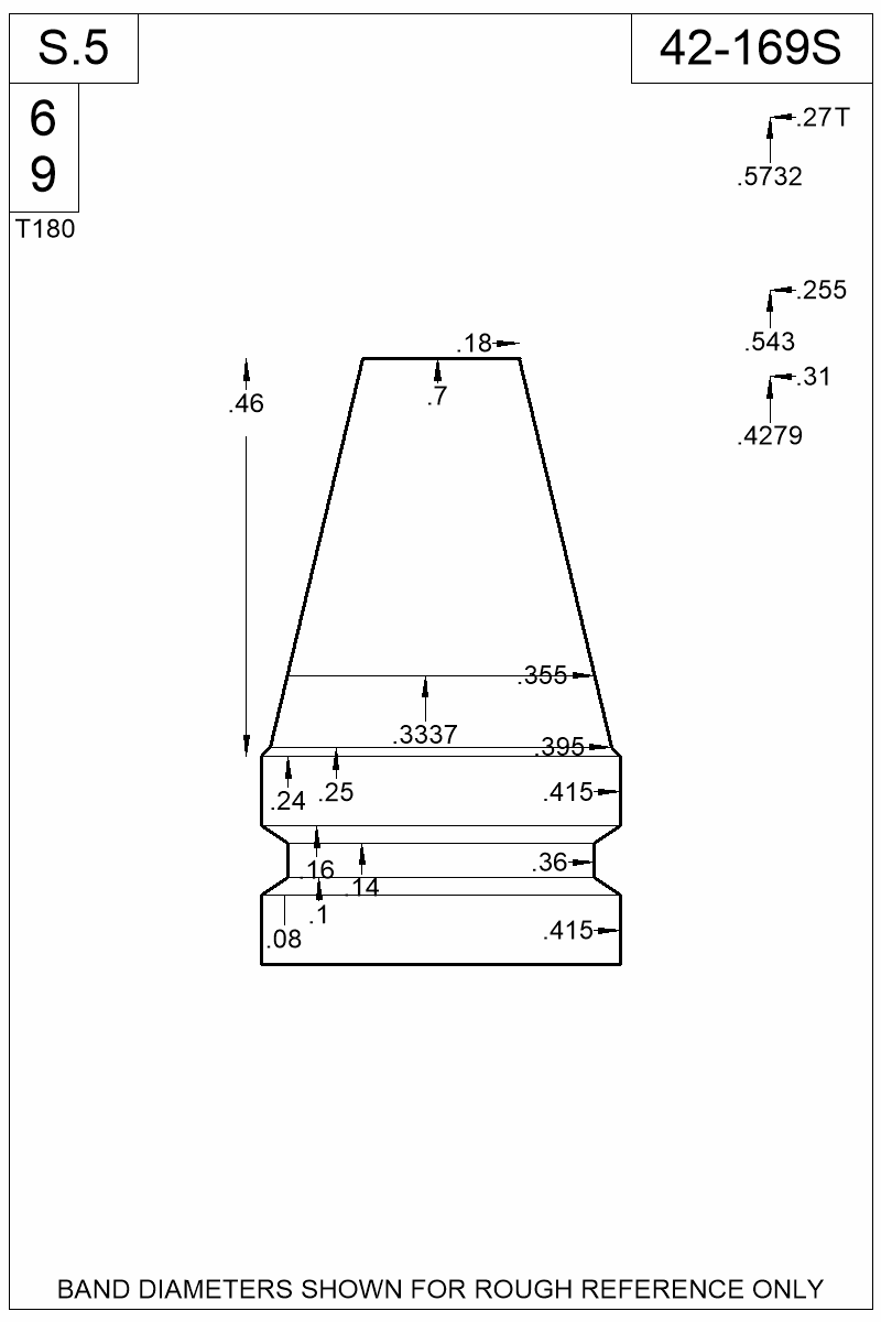Dimensioned view of bullet 42-169S