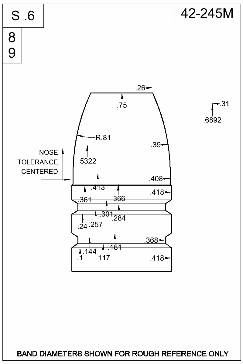 Dimensioned view of bullet 42-245M