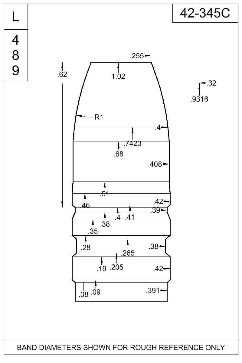Dimensioned view of bullet 42-345C