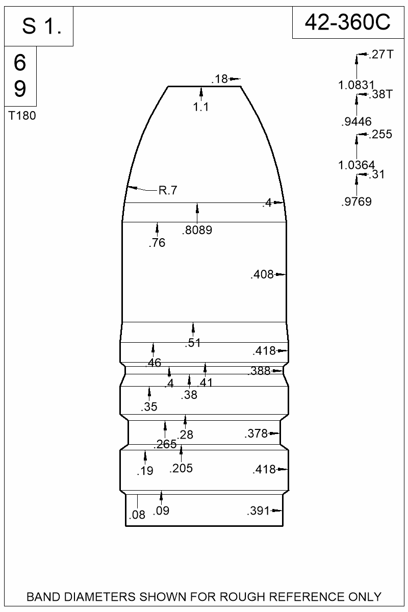 Dimensioned view of bullet 42-360C