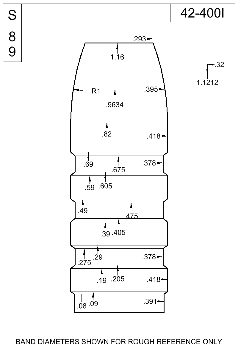Dimensioned view of bullet 42-400I