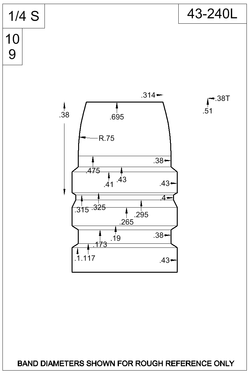 Dimensioned view of bullet 43-240L