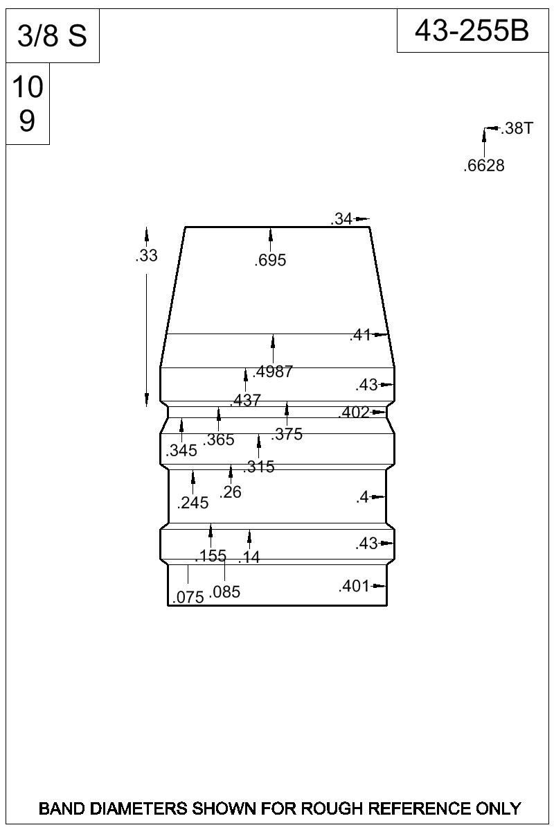 Dimensioned view of bullet 43-255B