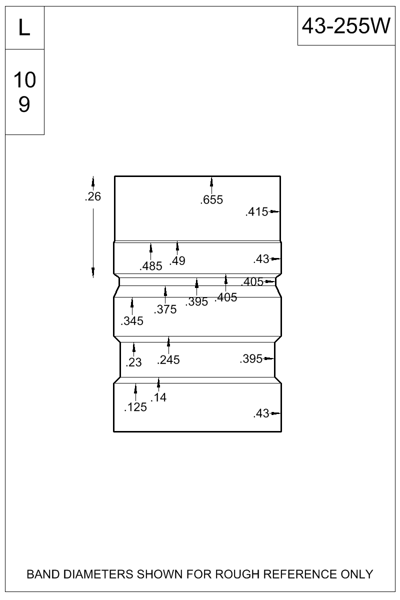 Accurate Molds catalog #43-255W Dimensioned view of bullet 43-255W