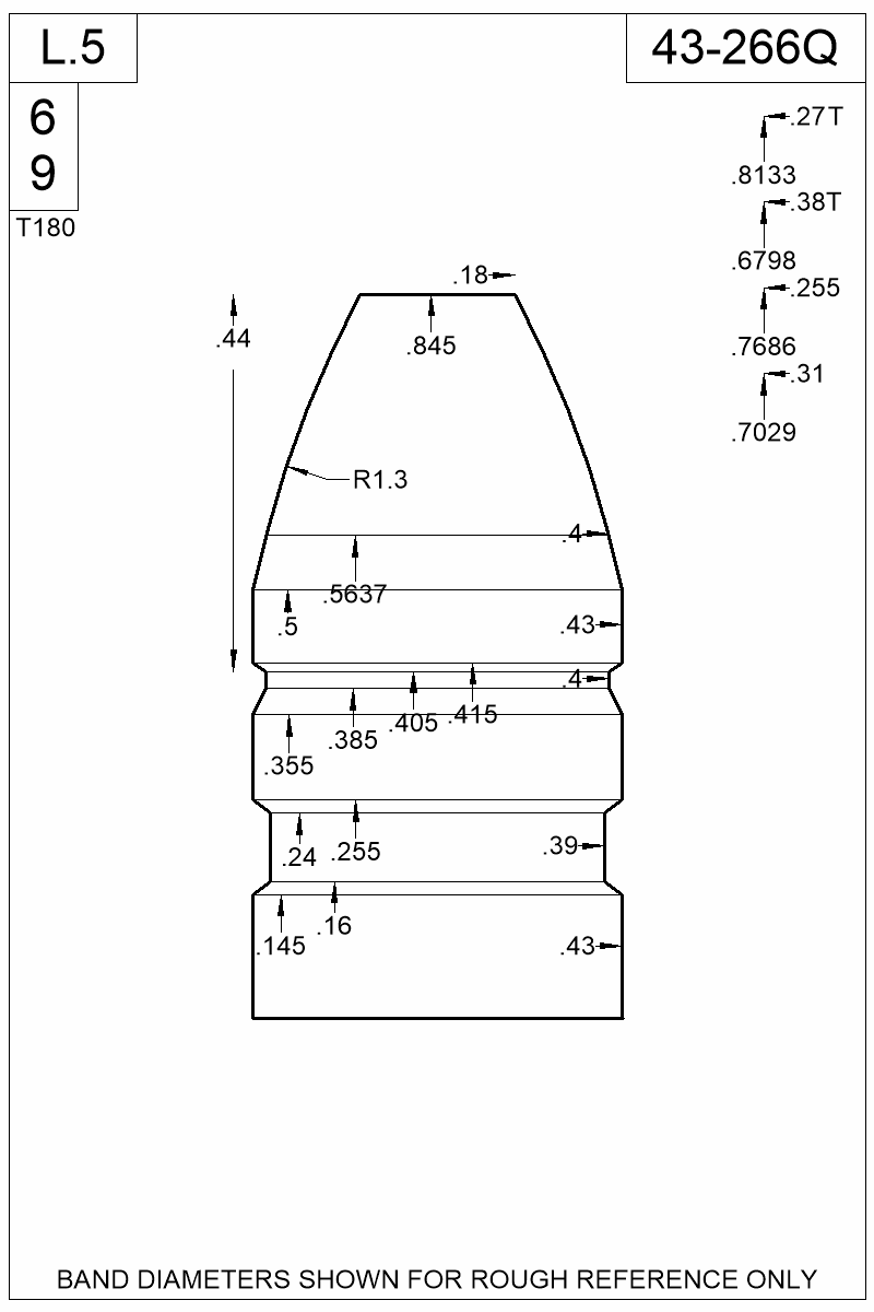 Dimensioned view of bullet 43-266Q