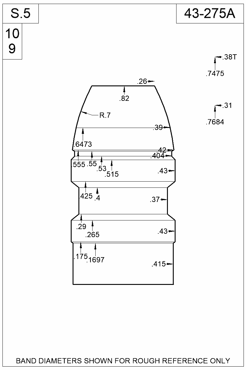 Dimensioned view of bullet 43-275A