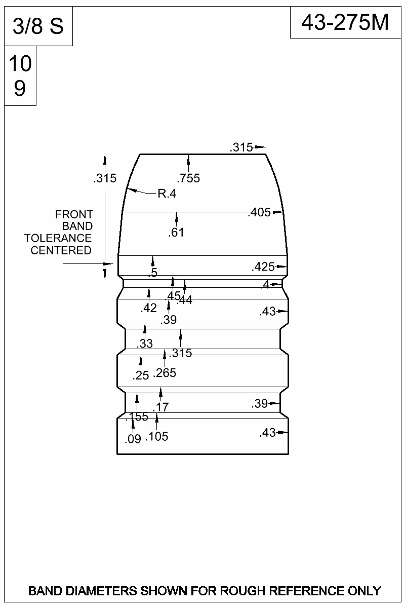 Dimensioned view of bullet 43-275M