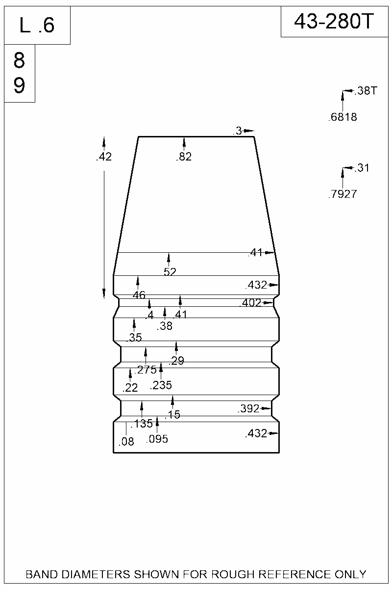 Dimensioned view of bullet 43-280T