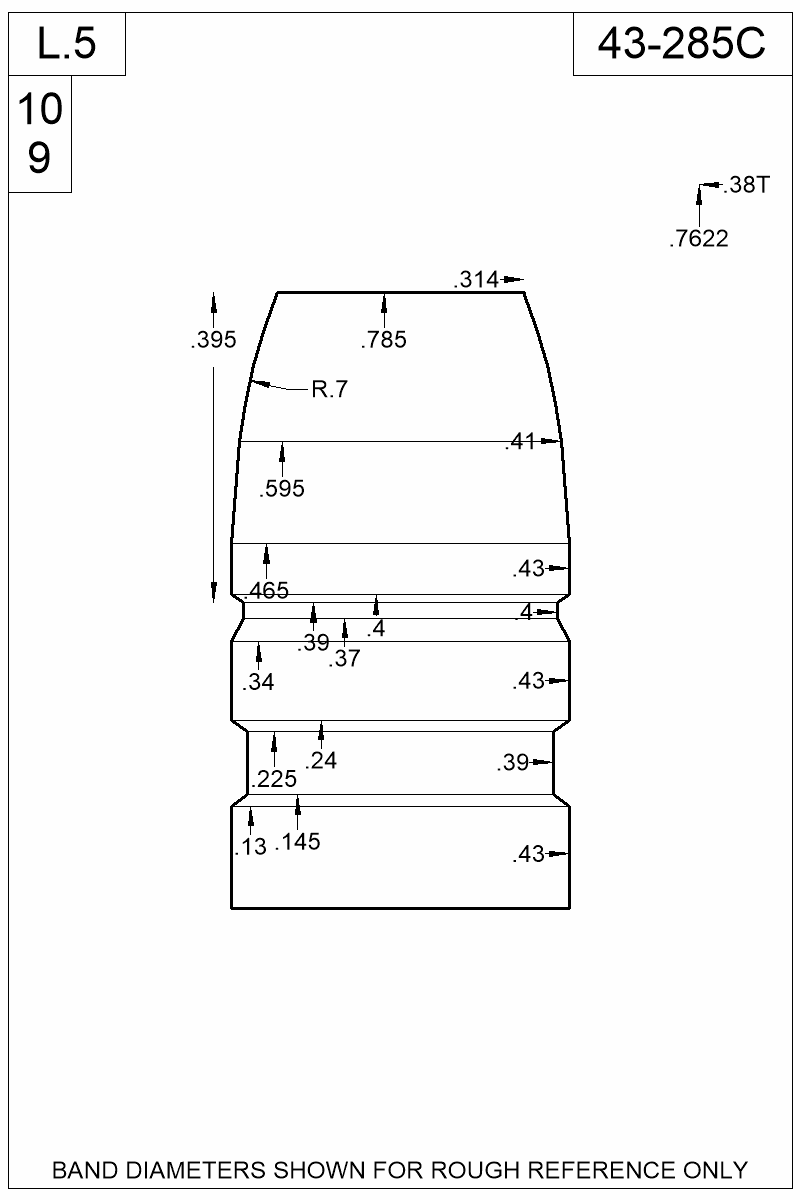 Dimensioned view of bullet 43-285C