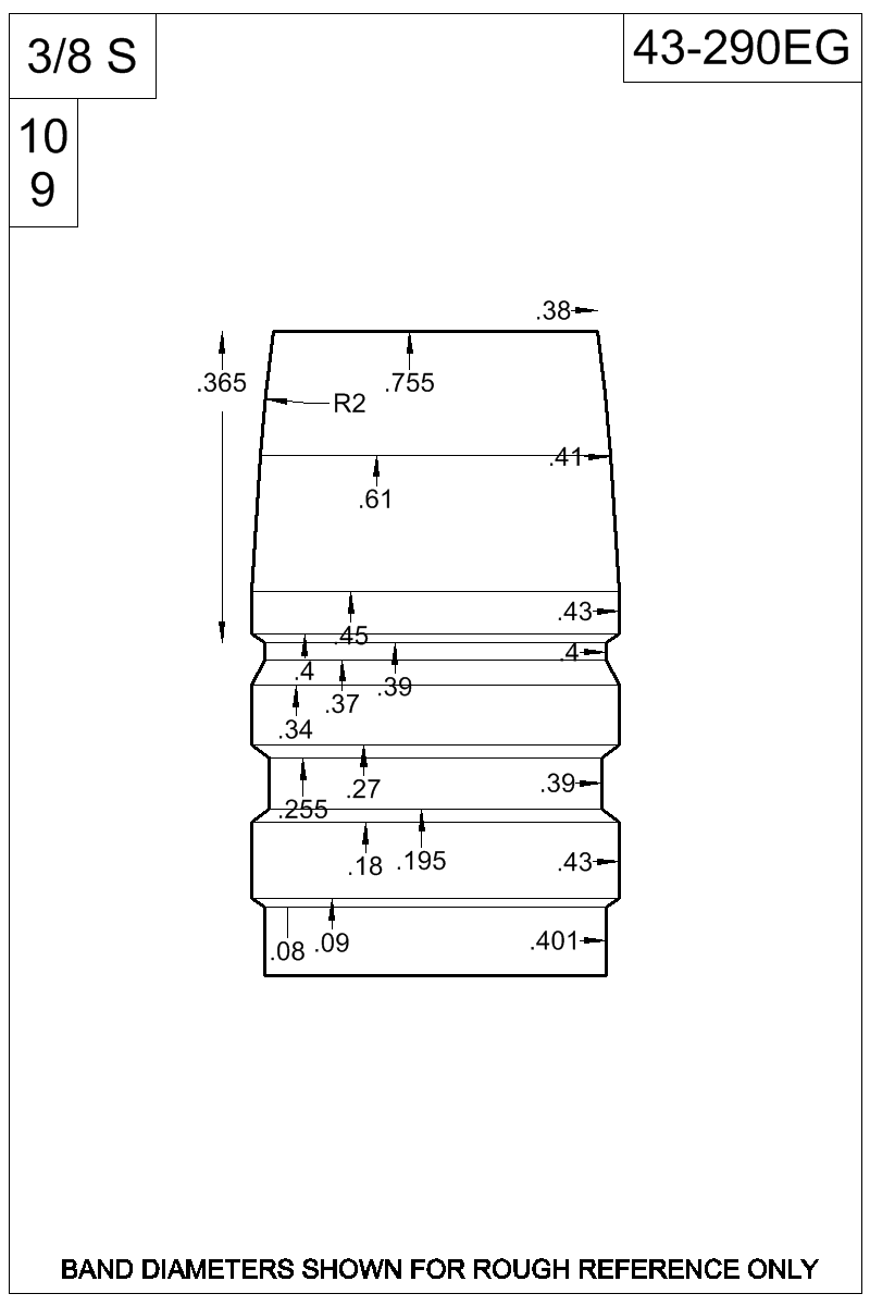 Dimensioned view of bullet 43-290EG