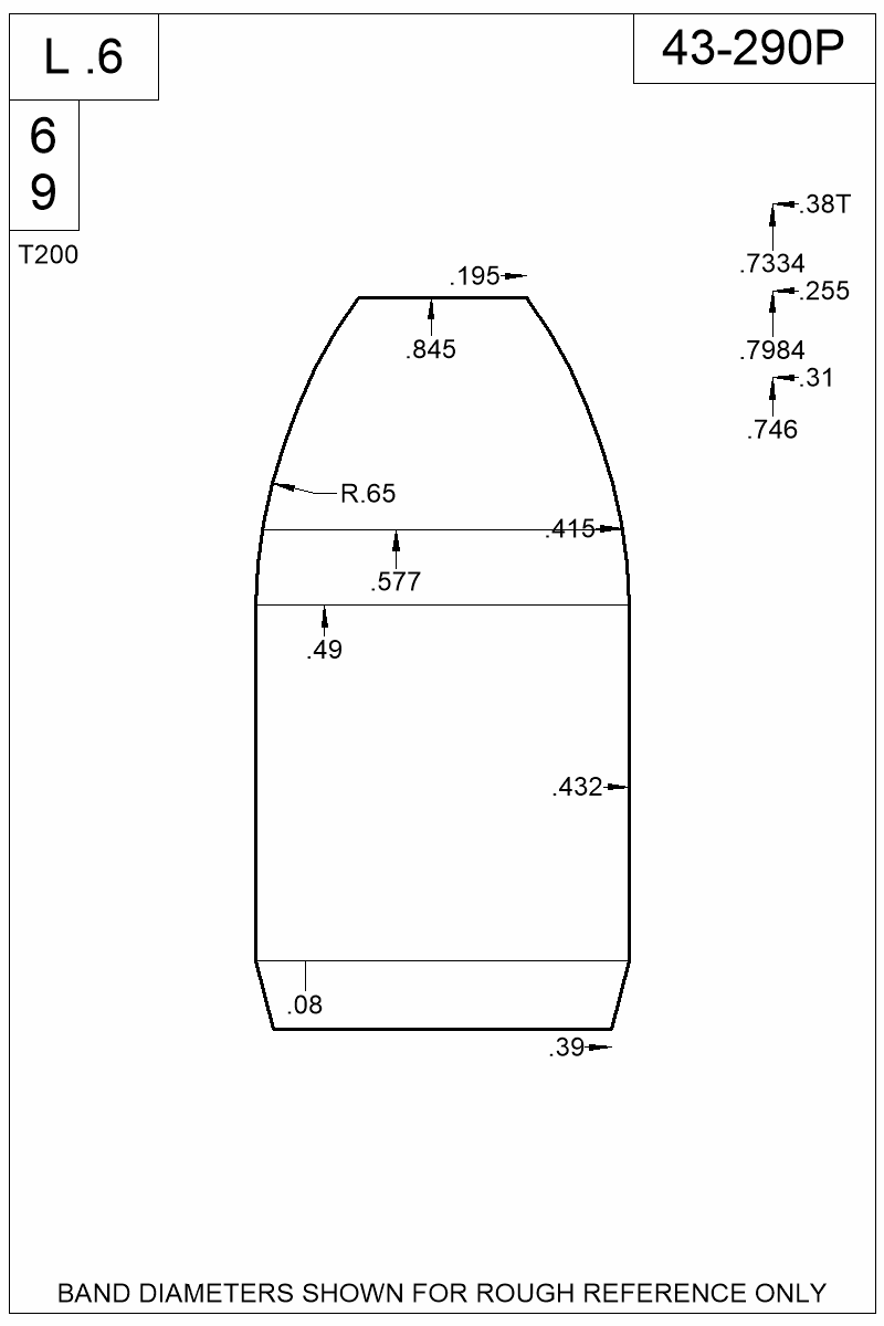 Dimensioned view of bullet 43-290P