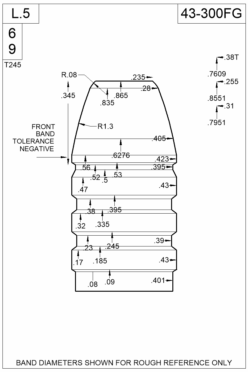 Dimensioned view of bullet 43-300FG