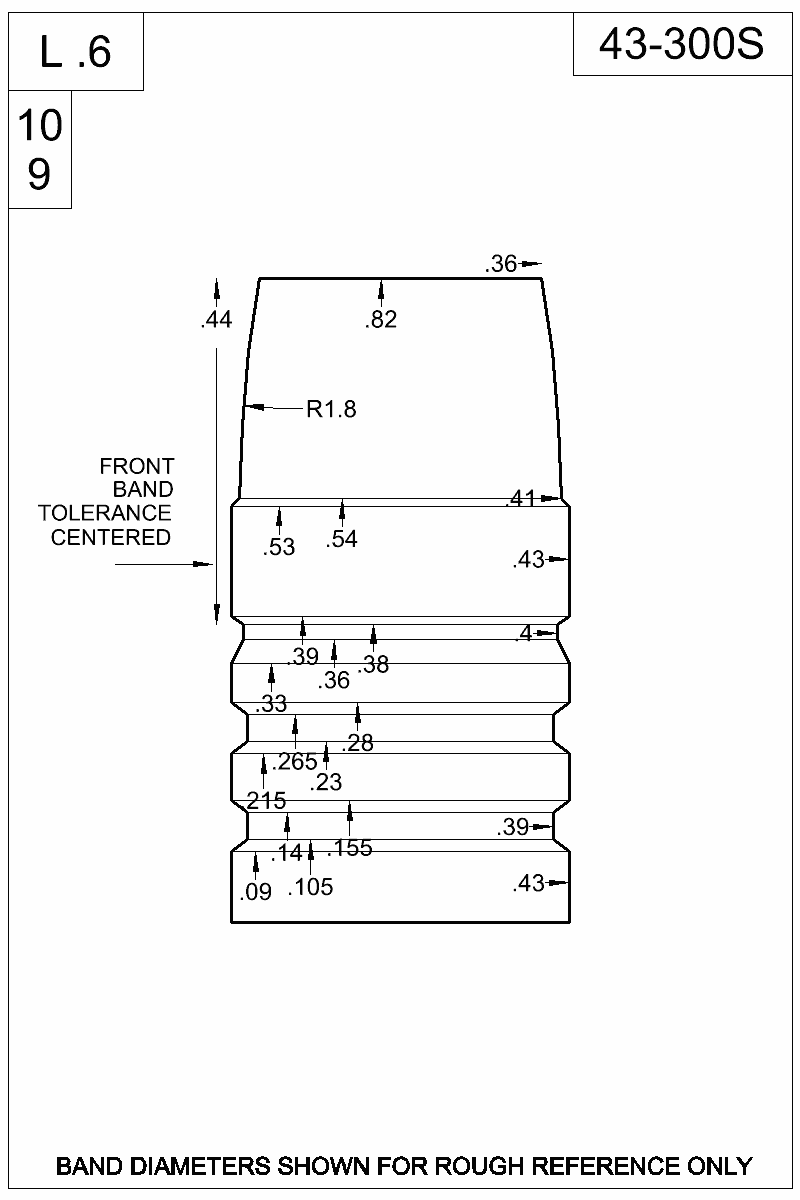 Dimensioned view of bullet 43-300S