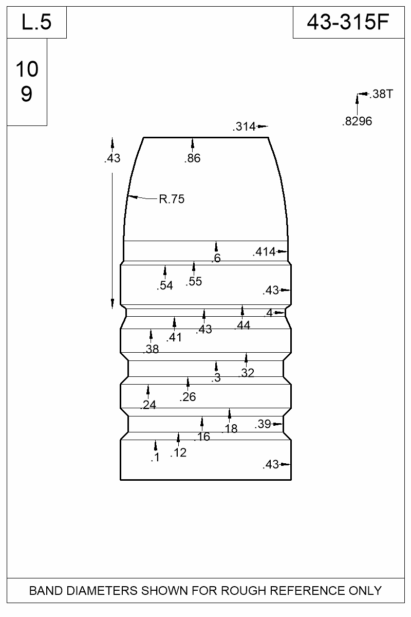 Dimensioned view of bullet 43-315F
