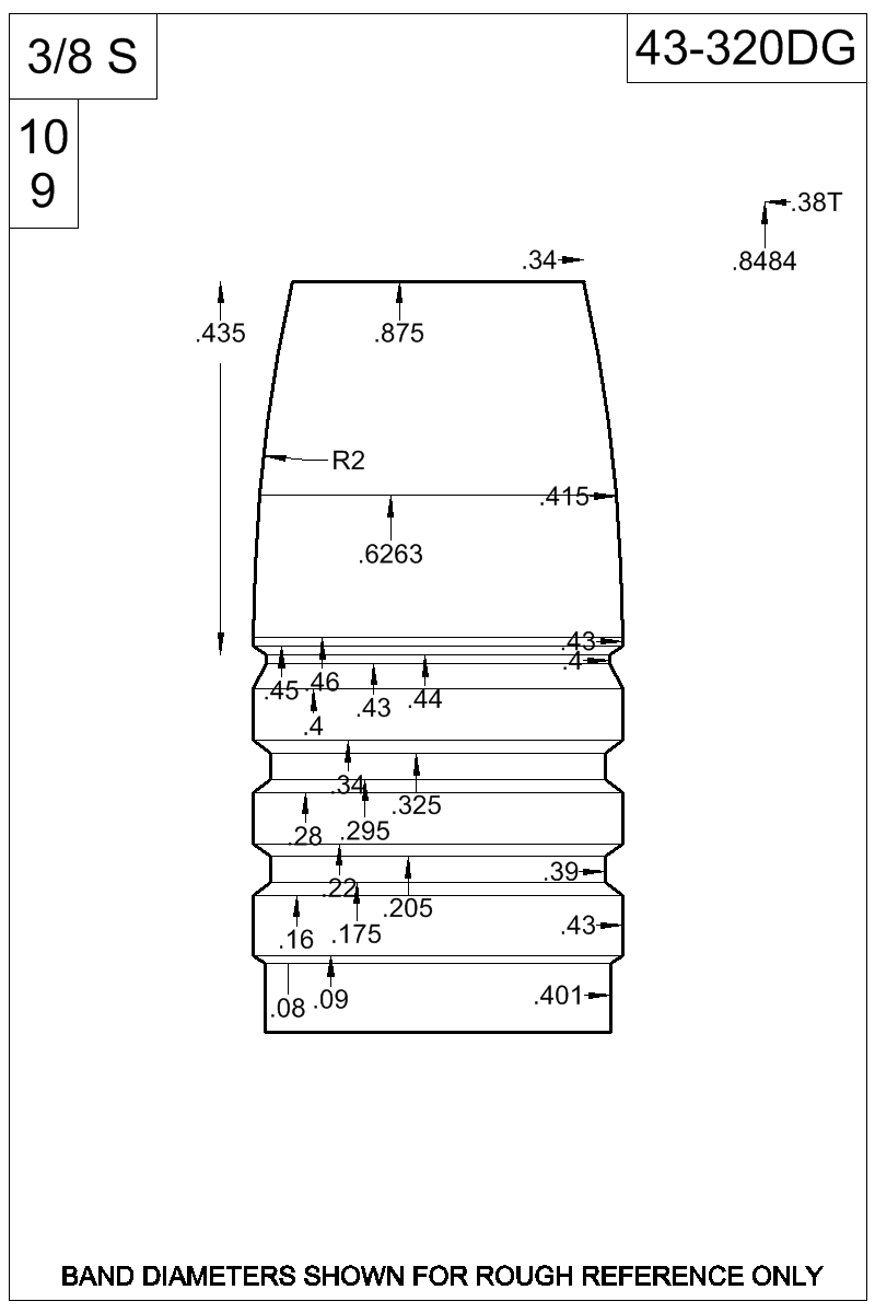 Dimensioned view of bullet 43-320DG