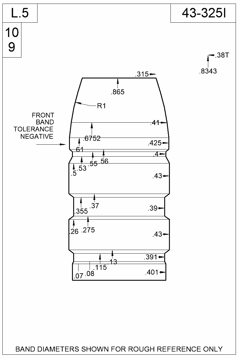 Dimensioned view of bullet 43-325I