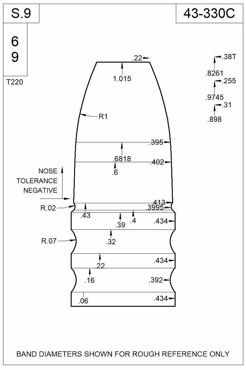 Dimensioned view of bullet 43-330C