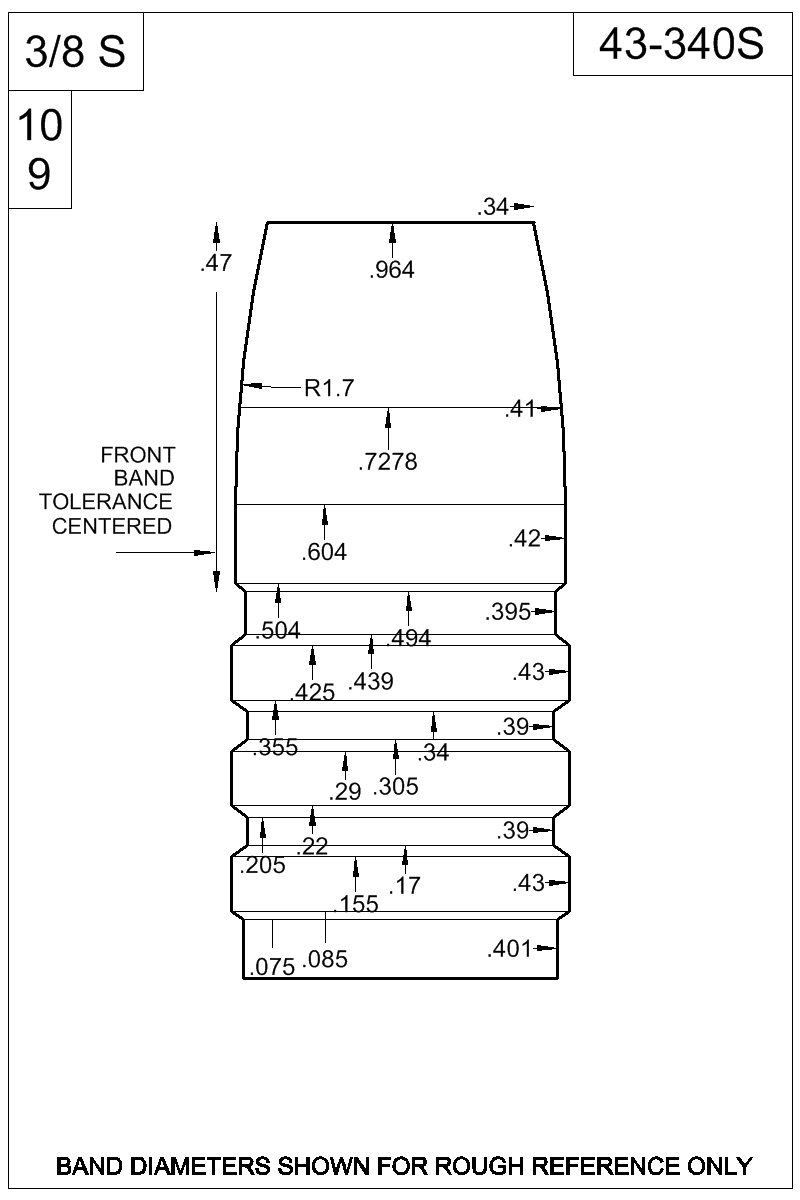 Dimensioned view of bullet 43-340S