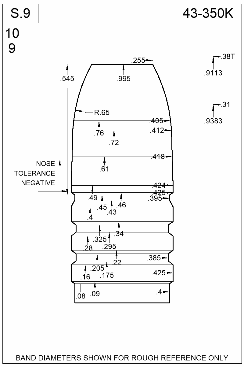 Dimensioned view of bullet 43-350K
