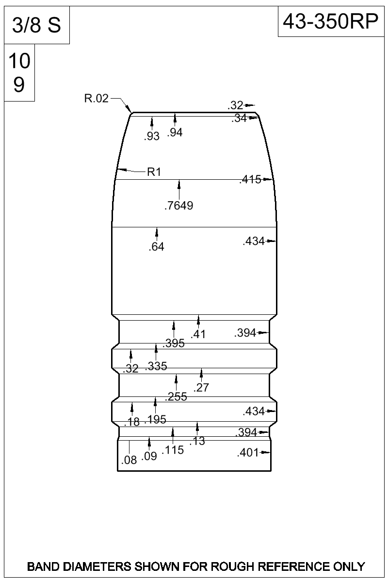 Dimensioned view of bullet 43-350RP