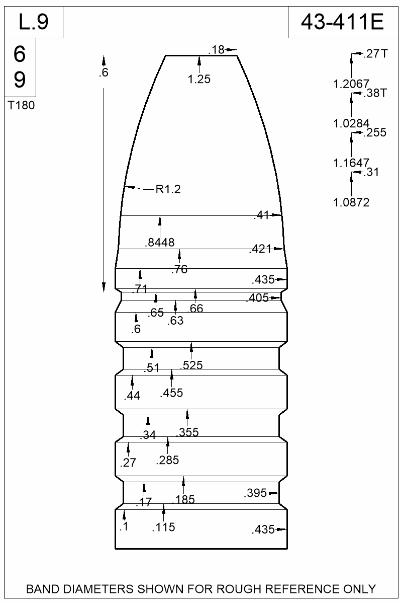 Dimensioned view of bullet 43-411E