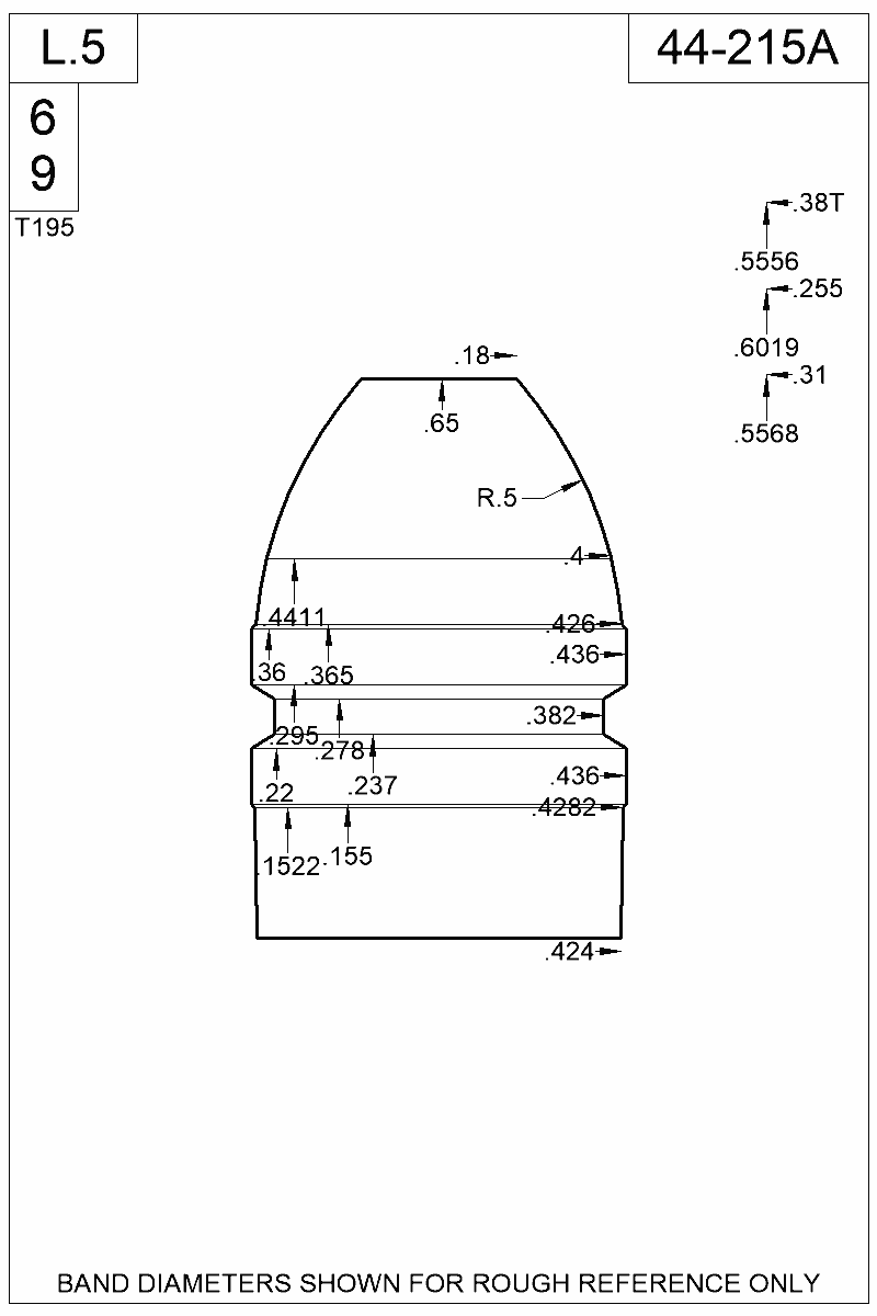 Dimensioned view of bullet 44-215A