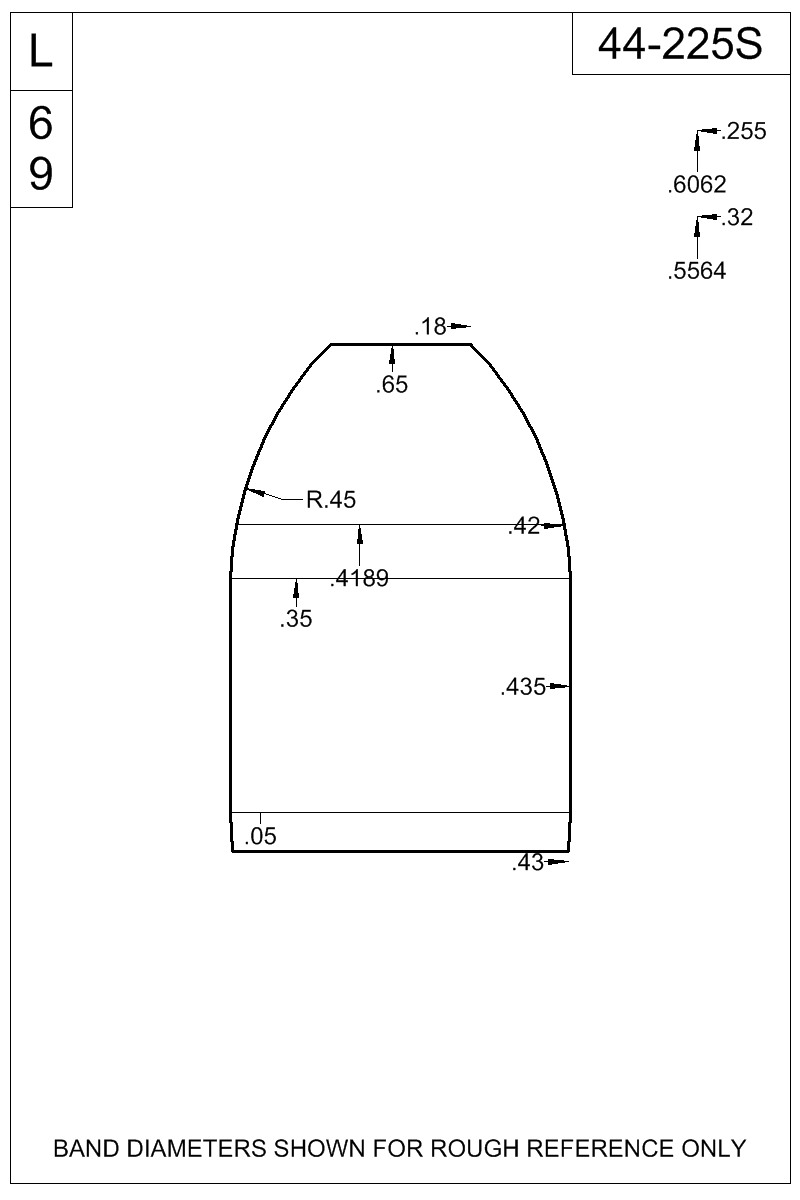 Dimensioned view of bullet 44-225S