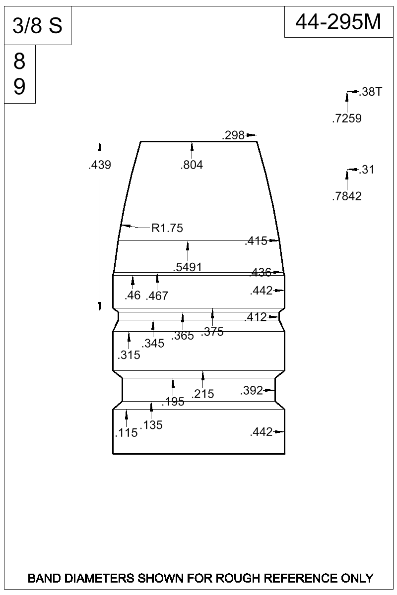 Dimensioned view of bullet 44-295M