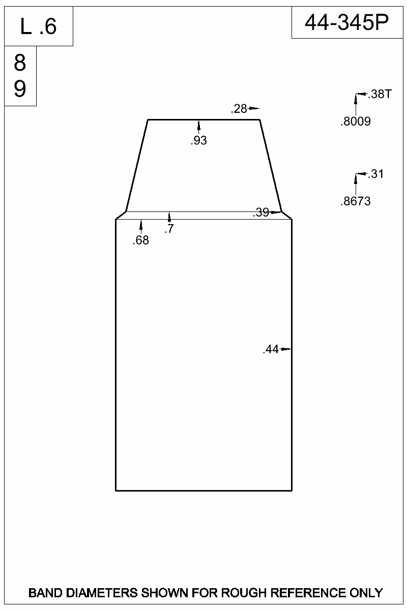 Dimensioned view of bullet 44-345P